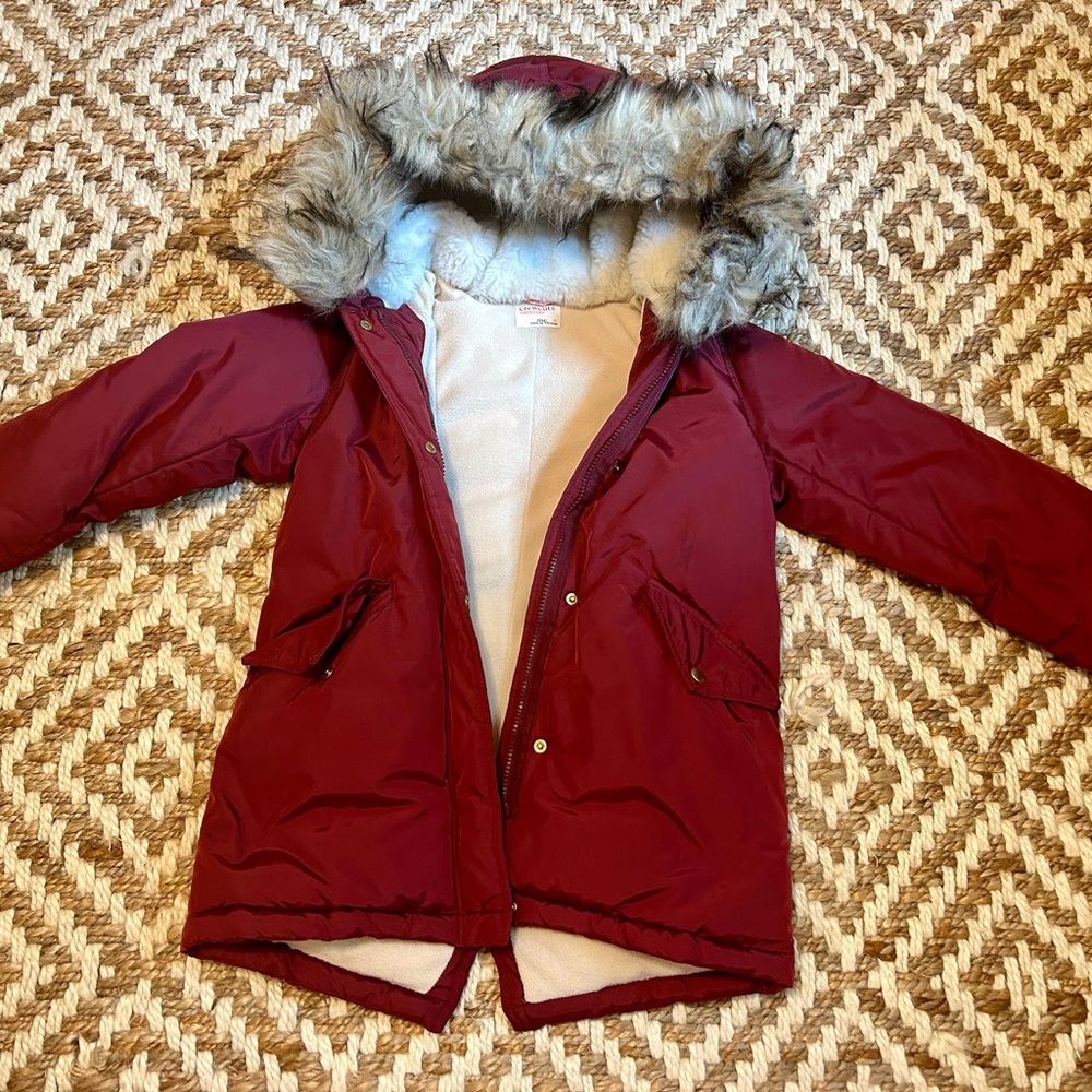 J Crew Crew Cuts Fishtail Parka Jacket, burgundy color, Size 8